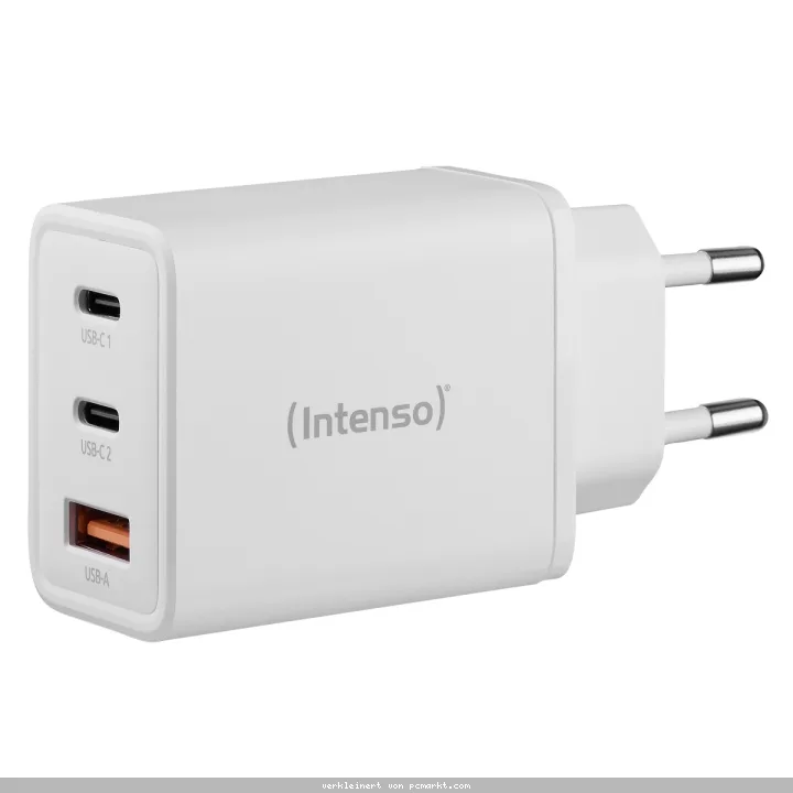 Intenso Netzteil Power Adapter W65ACC GaN, Anschlüsse: - 2x USB-C, 1x USB-A, Output: max. 65 Watt, GaN-Technologie, Weiß