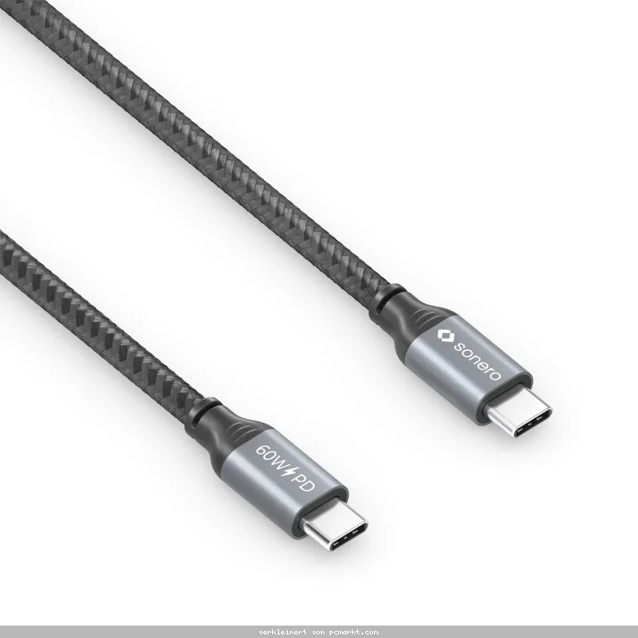 Sonero USB-C auf USB-C Ladekabel - USB 2.0, 60W PD grau/schwarz - 0,50m