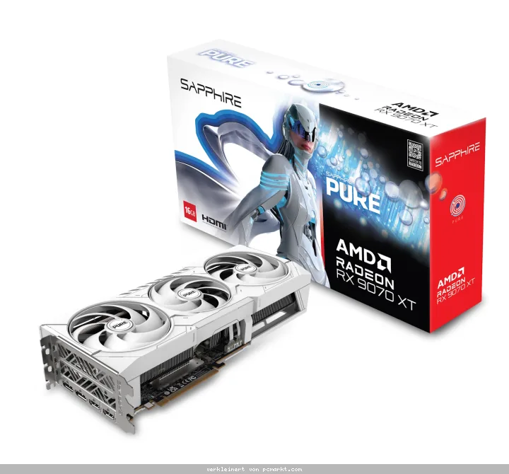 SAPPHIRE PURE AMD RADEON RX 9070 XT GAMING OC Grafikkarte - 16GB GDDR6, 2x HDMI, 2x DP