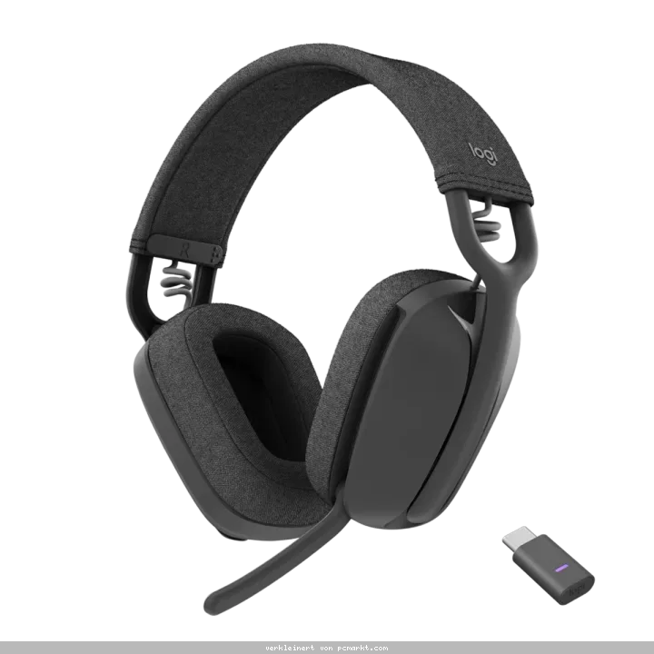 Logitech Zone Vibe Wireless Headset MS-Teams, USB-C Empfänger +USB-A Adapter, Grafit