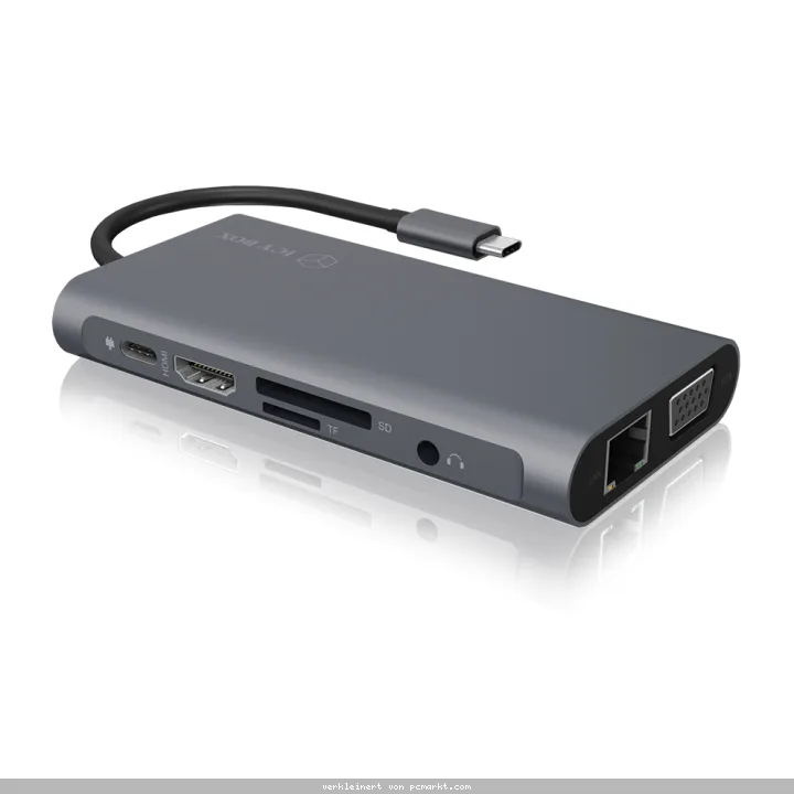 ICY BOX USB Type-C™ DockingStation 1x USB 3.1 Typ-C, 3x USB 3.0, 1x HDMI, 1x VGA, 1x RJ45, Kartenslot, Stereo Combo