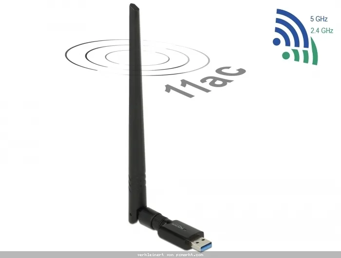 Delock USB 3.0 Dualband WLAN Stick 867 + 300 Mbps mit externer Antenne