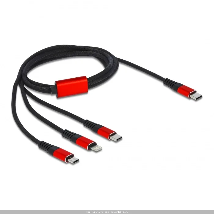 Delock USB Ladekabel 3 in 1 USB Type-C™ zu Lightning™ / Micro USB / USB Type-C™ 1 m schwarz / rot