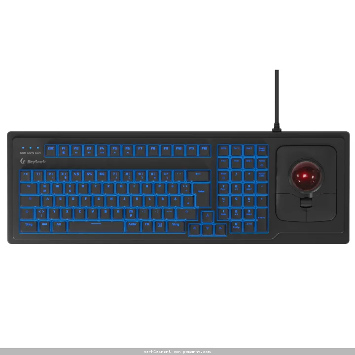 Keysonic KSK-8202ELU-T Mechanische Full-Size Tastatur Integrierter 46 mm Trackball, Hintergrundbeleuchtung, USB-Anschluss
