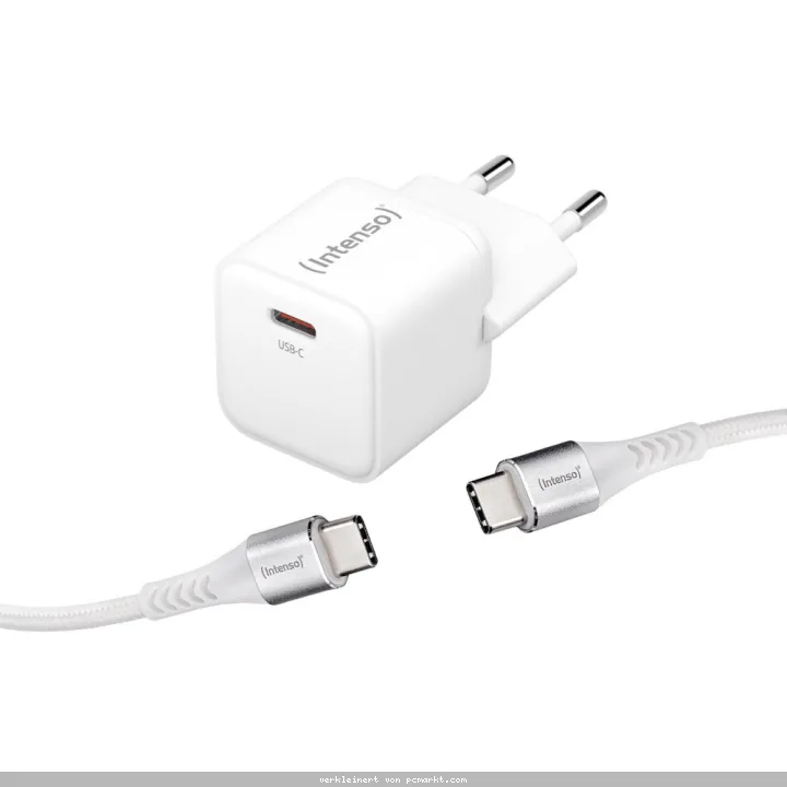 Intenso Power Adapter W30C GaN + C315C Kabel 1,5m weiß 1x USB-C, Output: max. 30 Watt, GaN-Technologie