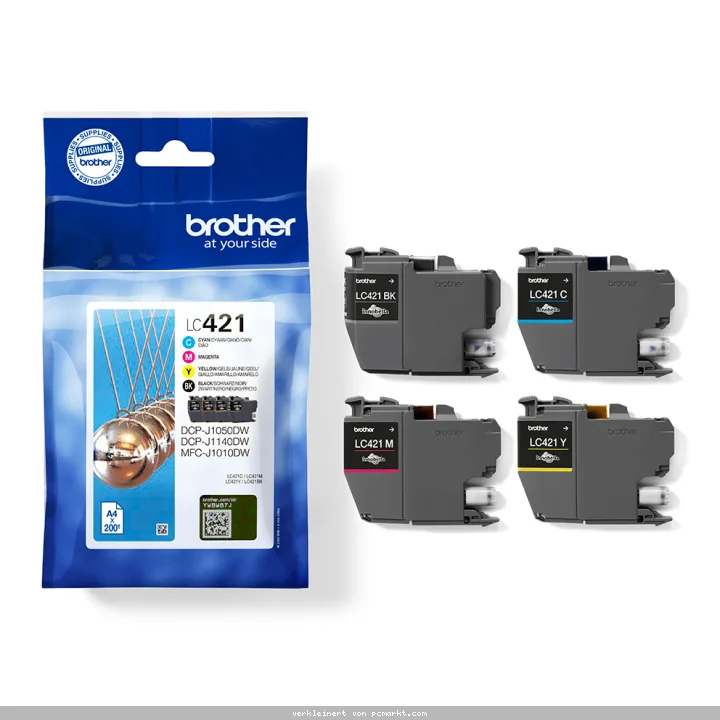 Brother LC-421 Tintenpatronen 4er Multipack Schwarz, Cyan, Magenta & Gelb | Kompatibilität: DCP-J1050DW // DCP-J1140DW // DCP-J1800DW // MFC-J1010DW