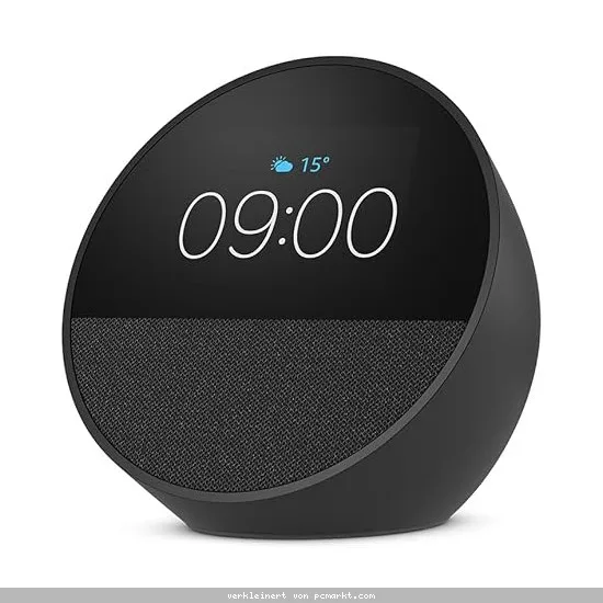 Amazon Echo Spot (2024), schwarz Smart Clock, Erinnerungen, Wetter, Timer und mehr. Lass dir Songtitel anzeigen und steuere einfach per Sprachbefehl