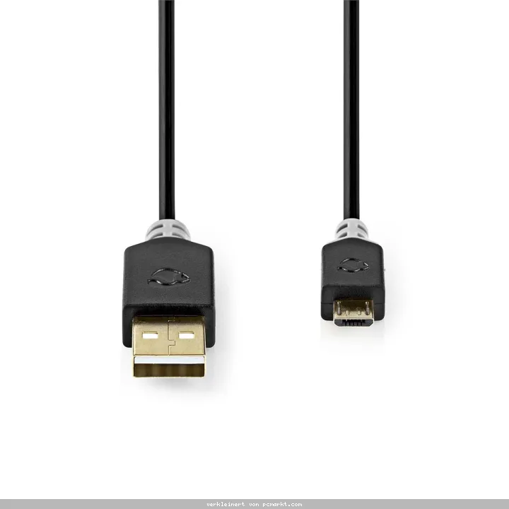 Nedis USB-Kabel | USB 2.0 | USB-A Stecker | USB Micro-B Stecker | 480 Mbps | Vergoldet | 2.00 m | rund | PVC | Anthrazit | Verpackung mit Sichtfenster