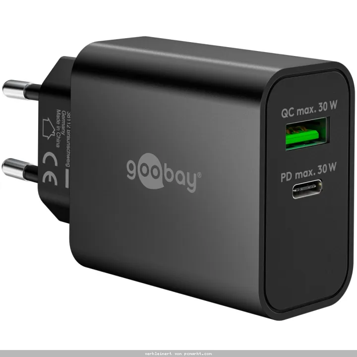 Goobay USB-C™ PD GaN Dual-Schnellladegerät (30 W) schwarz