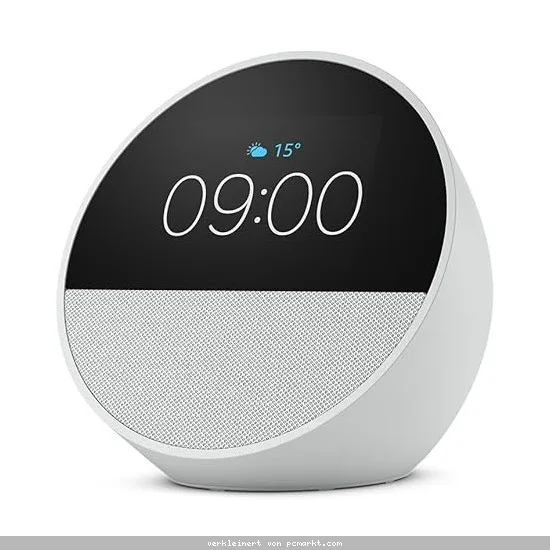 Amazon Echo Spot (2024), weiß Smart Clock, Erinnerungen, Wetter, Timer und mehr. Lass dir Songtitel anzeigen und steuere einfach per Sprachbefehl