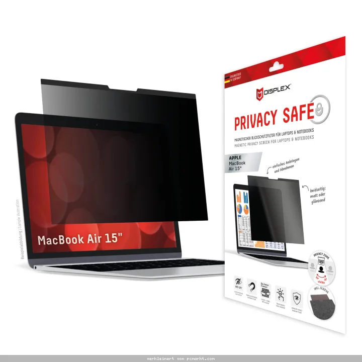 DISPLEX PRIVACY SAFE Magnetischer 2-Wege Blickschutzfilter für für MacBook Air 15'', 33,6 x 22 cm, magnetische Befestigung, abnehmbar, Anti-Reflex- &