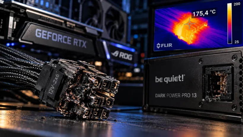 RTX 5090 bei 175 °C: 12V-2×6-Kabel schmilzt am Netzteil – extreme Stromverteilung entdeckt